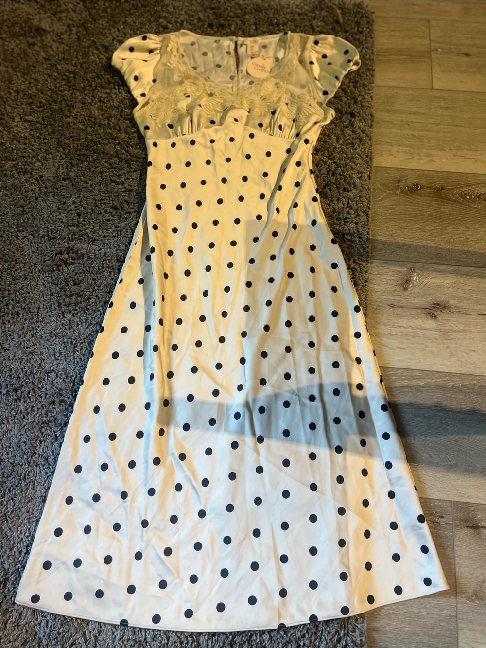 Camila Coelho Cream and Black Polka Dot Lace-Trim Dress - Picture 2 of 8